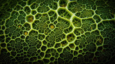 Detailed view of a green plant structure displaying complex hexagonal shapes, showing natures design and beauty.の素材