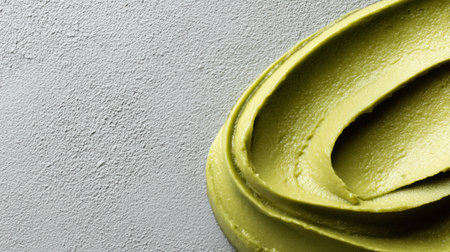 Creamy green matcha spread is artfully swirled on a light background, showing its rich color and texture.の素材