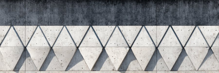 Close-up of a concrete wall with geometric shapes in a modern urban setting, highlighting architectural details.の素材