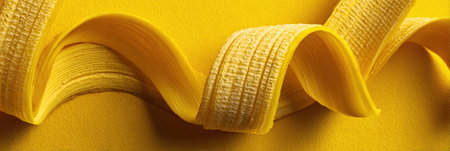 Curled yellow ribbon on a textured surface showcases a rich hue with intriguing light and shadow effects.の素材