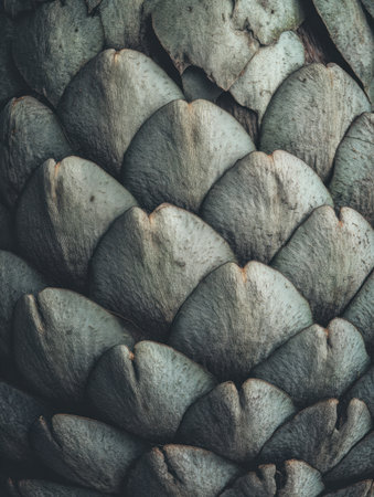 A pine cones detailed texture showcases natures artistry and unique patterns in a tranquil setting.の素材