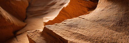 Curving sandstone walls in a narrow canyon glow softly in the evening, showingcasing unique textures.の素材