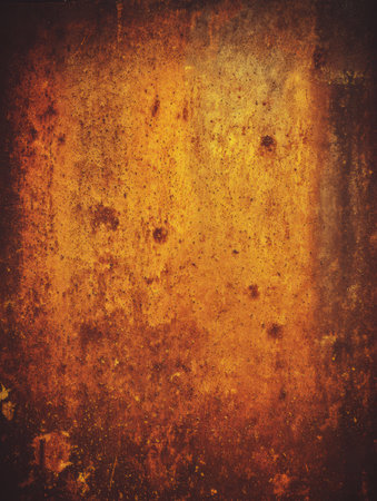 An aged metal surface showcases a rich blend of warm earthy tones, revealing the beauty of wear and tear over time.の素材