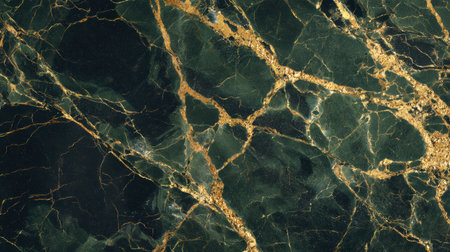 Detailed view of dark green marble with striking gold veins, perfect for elegant design elements or luxury decor.の素材