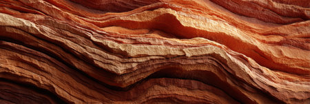 Textured layers of reddish rock display the beauty of erosion in a calm desert setting during golden hour light.の素材