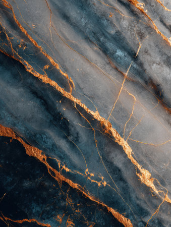 This stunning marble surface features deep blue tones with rich golden veins, offering a sophisticated visual appeal.の素材