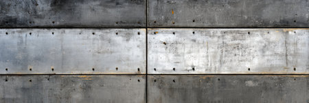 Close-up of weathered metal and concrete wall panels, showcasing industrial design in an urban environment.の素材