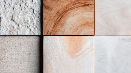 Display of different wooden textures and patterns in a grid, highlighting the beauty of natural materials in design.の素材