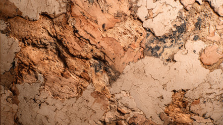 Old wall shows exposed layers. Textures are rough with cracks, revealing orange and beige colors from below.の素材