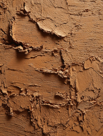 Surface features intricate patterns of textured paint, showing a rich brown color with cracks and depth.の素材
