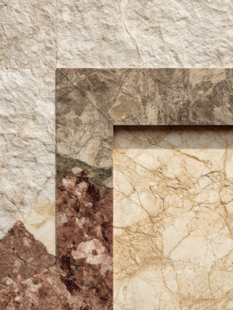 Beautiful marble surfaces showcase intricate patterns and natural colors in a stylish and modern arrangement.の素材