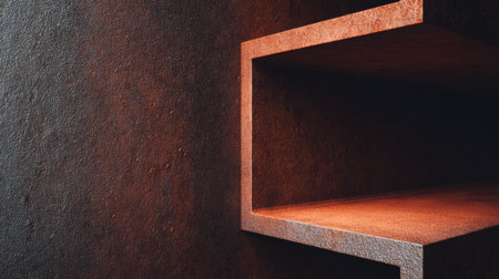 Built-in shelf on textured wall shows warm shadowing. The shelf appears to be made of the same material as the wall.の素材