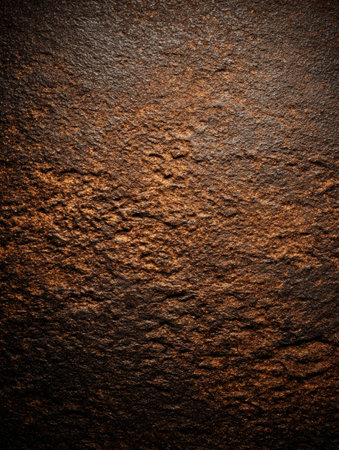 A close-up view reveals a rugged brown stone texture, displaying its natural surface and varied light and dark shades.の素材
