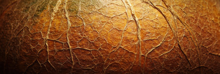 Close up detail of brown pumpkin skin reveals rough, bumpy, veiny texture. Shows colors varying from brown to tan.の素材