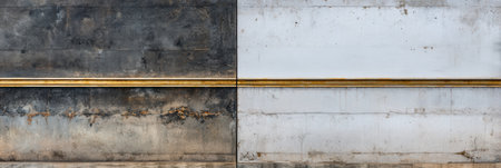 A concrete wall split into a gritty section and a smooth one, divided by a gold line.の素材