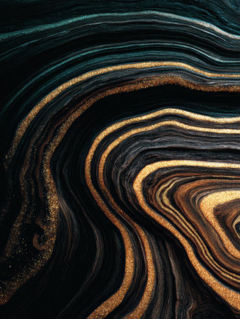 Abstract design features smooth lines and golden highlights on a dark background, creating a striking visual effect.の素材