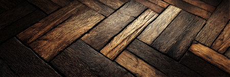 Textured wooden floor in varied browns creates an elegant, warm atmosphere with natural patterns.の素材