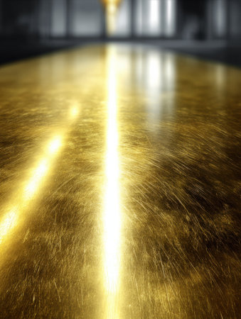 Bright golden surface shines under warm light in a stylish room, creating a luxurious and inviting atmosphere.の素材