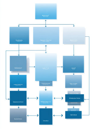 Visual representation of a flowchart illustrating steps in project management, analysis, and evaluation for effective decision-making.の素材