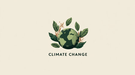 Creative illustration featuring Earth embraced by green leaves, symbolizing the urgency of climate change and environmental care.の素材