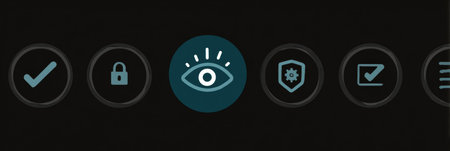 Collection of icons showcasing features like security, visibility, and control in a sleek user interface design.の素材