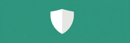A simple white shield icon set against a vibrant green background conveys themes of security and protection in a modern design.の素材