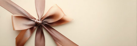 A delicate ribbon bow in soft beige tones, lying gracefully on a smooth background, ideal for gift presentation and decoration.の素材