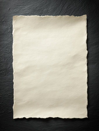 Blank textured paper lying on a dark surface provides a perfect canvas for creative writing or artistic expressions.の素材