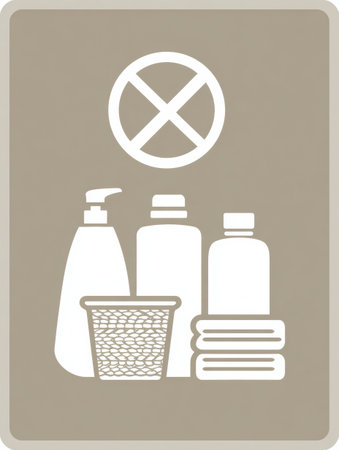 This sign communicates that personal care products and containers are not allowed in this space, promoting cleanliness and order.の素材