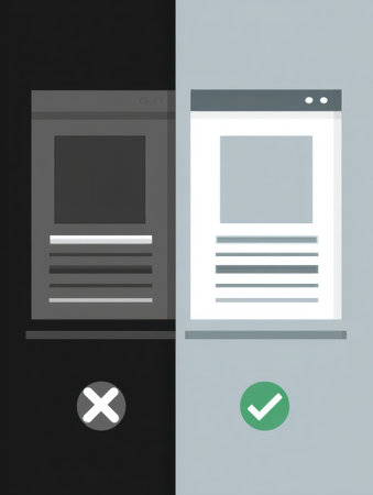 This visual showcases two contrasting digital layouts, one ineffective and the other effective, emphasizing good design practices.の素材