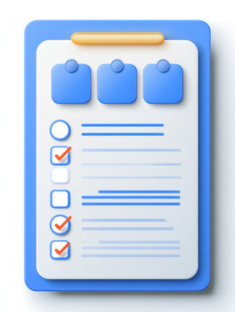 A colorful checklist on a clipboard showcases distinct sections and checks for task completion, aiding in organization and planning.の素材