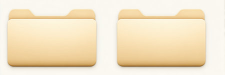 Two empty yellow file folders sit side by side on a light background, showing a clean and simple design suitable for organization.の素材