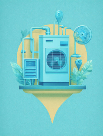 Bright and colorful depiction of a cooling system set against a playful background, highlighting innovative technology in a fun way.の素材