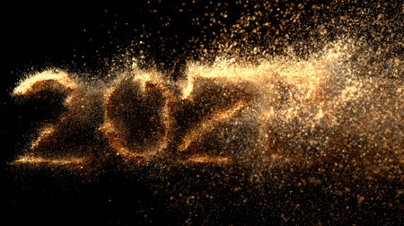Sparkling golden dust creates the numbers for 2021, capturing a festive moment full of excitement and anticipation for the New Year.の素材
