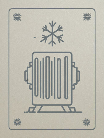 An artistic design features a heater with a snowflake symbol, representing warmth amid winters chill, creating a cozy atmosphere.の素材