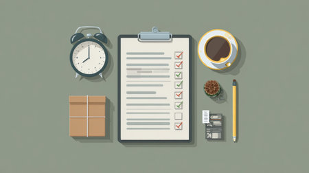 Courier checklist displays items with timestamps in a minimal design, highlighting efficiency in delivery planning and organization.の素材