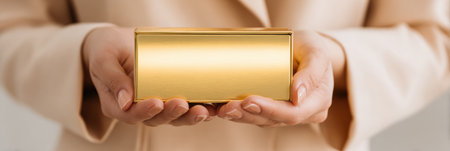 A model presents a glowing glasses case in a chic minimalist environment, emphasizing elegance and style in a refined moment of luxury.の素材