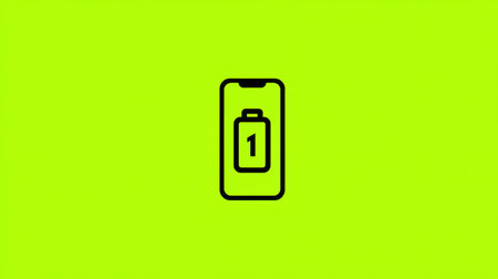A phone battery icon shows only one charge remaining against a bright green backdrop, highlighting anxiety over device usage.の素材