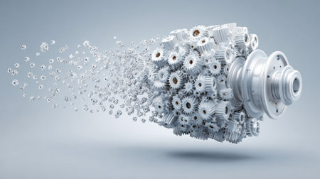 A mechanism gear begins to rotate after repair, showcasing a successful process of technical recovery in mechanical engineering.の素材