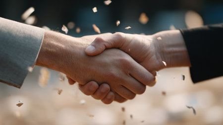 A handshake stops abruptly in mid-air, representing a broken deal amidst rising tension and conflict in a business scenario.の素材