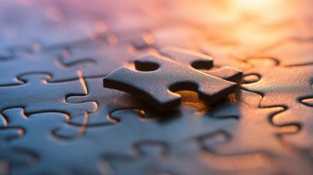 A solitary puzzle piece rests among other pieces, symbolizing problem identification and the journey to find solutions.の素材