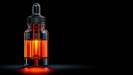 A glass ampoule illuminates in darkness, symbolizing precision and care with its vibrant glow and carefully designed shape.の素材