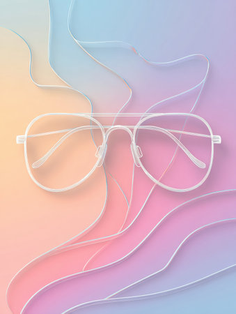 Simple yet stylish design featuring an outline of glasses amidst soft pastel colors and flowing lines, creating a contemporary look.の素材