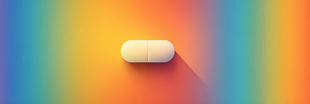 A single white pill centered on a gradient background conveys a sense of clarity and simplicity, capturing attention effectively.の素材