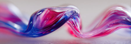 A stunning swirl of transparent liquid forms a delicate droplet, showing vibrant colors and gentle curves that highlight skincare innovation.の素材