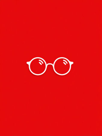 Line art of glasses is beautifully centered on a bright red background, perfect for ad space and creative designs.の素材