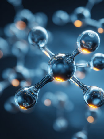 Abstract molecules are interconnected with light lines, illustrating concepts in skincare science and their potential applications in formulations.の素材