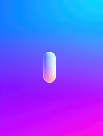 A centered white pill stands out on a vibrant gradient background, emphasizing clarity and minimalism in an abstract design.の素材