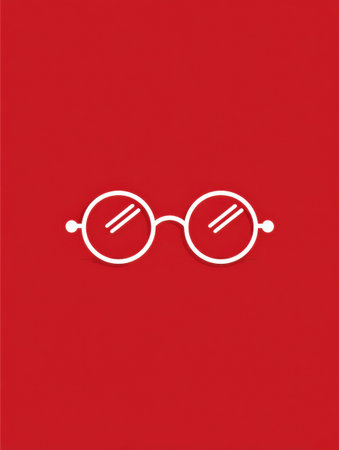 Simple line art design of glasses centered on a bold red background, ideal for advertising needs in creative projects.の素材