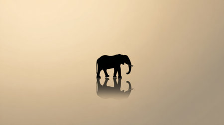 A minimalistic elephant silhouette appears prominently against a soft beige gradient background, emphasizing a contemporary wildlife concept.の素材